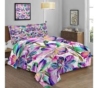PNHCL Rainbow Iris Flower Coverless Duvet Super King Size 7.5 Tog Floral Soft Fluffy Quilts for All Seasons Colorful Easy Care Bedding Comforter for Double Bed MG95
