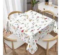 PNHCL Red Flower Square Waterproof Table Cloth 150x150cm, All-Over Floral Washable Polyester Dining Table Cover, Wipe Clean Durable Tablecloth for Kitchen Garden Picnic Use E&26