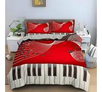 PNHCL Red Piano Duvet Cover Single Musical Notes Luxury Bedding Sets Music Soft Fluffy Microfiber Quilt Covers With 2 Pillowcases 50x75cm Zipper Closure X-5