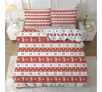 PNHCL Red Stripe King Size Duvet Cover Set Christmas Easy Care Quilt Cover Scandinavian Soft Fluffy Bedding Sets with 2 Pillowcases for Mens Aldult Bedroom Decor H-220