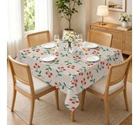 PNHCL Red Wild Berries Square Waterproof Table Cloth 100x100cm, Botanical Washable Polyester Dining Table Cover, Wipe Clean Stain Resistant Tablecloth for Kitchen Party Use R23