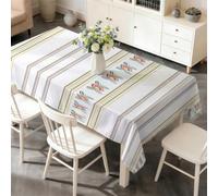 PNHCL Rose Leaf Waterproof Table Cloth Rectangle 160x260cm, Vertical Stripe Print Extra Large Washable Polyester Table Cover, Wipe Clean Tablecloth for Kitchen Indoor Outdoor UseE&51