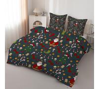 PNHCL Santa Claus Super King Duvet 7.5 Tog for Children Adults, LanternsChristmas Patterned Coverless Duvet, Soft Lightweight Super King Quilt for All Season (Dark Green,260x220cm, A934)