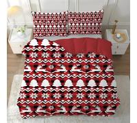 PNHCL Scandinavian King Size Duvet Cover Set Geometric Red White Black Easy Care Quilt Cover Christmas Soft Fluffy Bedding Sets with 2 Pillowcases for Mens Aldult Bedroom Decor H-36