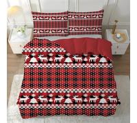 PNHCL Scandinavian Super King Duvet Cover Red Checks Reversible Easy Care Quilt Cover Christmas Soft Fluffy Bedding Sets with 2 Pillowcases Zipper Closure - Super King (220cm x 260cm) H-78