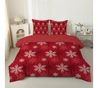 PNHCL Single Duvet Christmas Single Quilt 7.5 Tog Snowflakes Reversible Coverless Duvet Soft Comforter Set With 2 Pillowcases - Lightweight and Machine Washable, 135x200 cm - Red 5