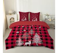 PNHCL Single Duvet Christmas Tree Single Quilt 7.5 Tog Reindeer Reversible Coverless Duvet Soft Comforter Set With 2 Pillowcases - Lightweight and Machine Washable, 135x200 cm - Red 6