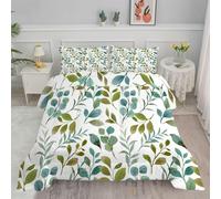 PNHCL Single Duvet Green Leaves Reversible Coverless Duvet Bedding, Lightweight Comforter - Soft Duvet Quilt Single & 2 Pillowcases, Machine Washable, White Pattern