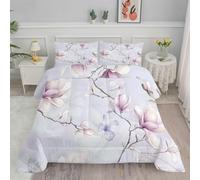 PNHCL Single Duvet Pink Magnolia Tree Reversible Coverless Duvet Bedding, Lightweight Comforter - Soft Duvet Quilt Single & 2 Pillowcases, Machine Washable, Beige Pattern