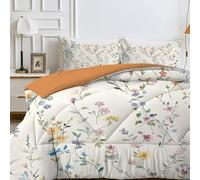 PNHCL Single Duvet White Single Quilt 7.5 Tog Floral Pattern Reversible Coverless Duvet Soft Comforter Set With 2 Pillowcases - Lightweight and Machine Washable, 135x200 cm