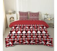 PNHCL Single Duvet Winter Pine Tree Single Quilt 7.5 Tog Christmas Reindeer Reversible Coverless Duvet Soft Comforter Set With 2 Pillowcases - Lightweight and Machine Washable, 135x200 cm - Red 9