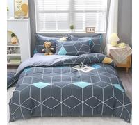 PNHCL Square Super King Duvet Cover Stripes Reversible Easy Care Quilt Cover Geometric Soft Fluffy Bedding Sets with 2 Pillowcases Zipper Closure - Super King (220cm x 260cm) MT340