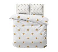 PNHCL Star Single Duvet Cover Set, Simple Fashion 110g/㎡ Microfiber Bedding Set, Space Reversible Quilt Cover with Zipper Closure for Children Bedroom Decoration, Gold