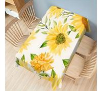 PNHCL Sunflower Waterproof Table Cloth Rectangle 140x260cm, Botanical Summer Flowers Washable Polyester Table Cover, Wipe Clean Dining Tablecloth for Kitchen Restaurant Party R101