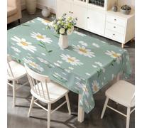 PNHCL White Daisy Waterproof Table Cloth Rectangle 160x260cm, Yellow Flower Center Extra Large Washable Polyester Table Cover, Wipe Clean Tablecloth for Kitchen Indoor Outdoor UseE&104
