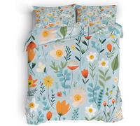 PNHCL Wildflower Single Duvet Cover, Flowers Microfiber Quilt Cover, Easy Care Bedding Set with 2 Pillowcases for Kids Boys Girls Bedroom Decor A&108