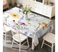 PNHCL Wildflower Waterproof Table Cloth Rectangle 140x240cm, Botanical Watercolor Washable Polyester Dining Table Cover, Wipe Clean Kitchen Tablecloth for Party Picnic Garden Decor E&25