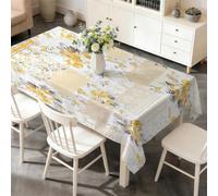PNHCL Yellow Rose Table Cloth Rectangle 140x200cm, Floral Patchwork Washable Polyester Dining Table Cover, Wipe Clean Stain Resistant Tablecloth for Kitchen Party Garden E&102