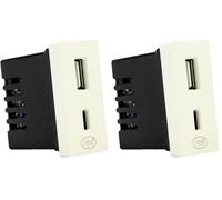 PNI UB30 Power Socket With USB-A and USB-C, 12V/9V/5V, Max. 20W, Modular, Type F 1/2, Flush Mounting (Pack of 2)