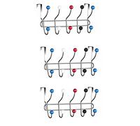PNJB, 10 Hook Multi Colour Over The Door Clothes Coat Hanger Rack, Chrome Hangers, Storage Hooks Hanger for Coat, Towel, Bag, Purse, Robe (Multi-Color) (3 Pcs)