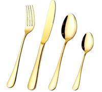PNJB 16 Pcs Cutlery Set Stainless Steel Flatware Cutlery Set, Mirror Polished Flatware Set, Dishwasher Safe, Knife, Fork, Spoon, Teaspoon, (Gold)
