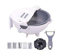 PNJB 9 in 1 Vegetable Slicer and Grater with Bowl, Interchangeable Bl-Ades, All-in-One Kitchen Tool, Perfect for Slicing, Shredding, Grating, Julienne and Chopping Fruits, Vegetables, Cheese and More