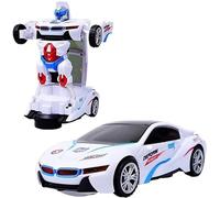 PNJB Deform Robot Sports Car Toy with Convertible Robot with Lights, Battery Operated Car For Kids, Music & Bump & Go Function for Kids, White