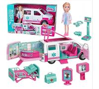 PNJB Doll Emergency Vehicle Transforms Into Care Clinic Playset Toy For Kids, Creativity, Compassion, Realistic Design, And Functional Wheels, Opportunities For Imaginative Play
