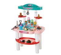 PNJB Kids Ice Cream Shop Playset, Interactive Role Play Dessert Station, Educational Toy Pretend Ice Cream Stand Toy with Scoops, Cones, Utensils & Serving Counter