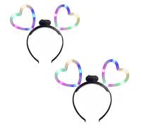 PNJB Light-Up Heart LED Headband for Kids & Adults, Comfortable, Secure Fit, Glowing Flashing Heart Ears Party Hairband for Birthdays, Raves, Festivals and Night Events (2PCS)
