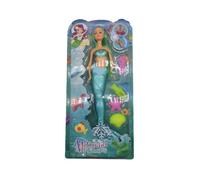 PNJB, Mermaid Princess Doll with Fish Play Set for Girls Pink & Green Colored, Seahorse Pet and Accessories, Mermaid and Fairy Characters, Great Toy Gift for Ages 3 Years & Up (Green)