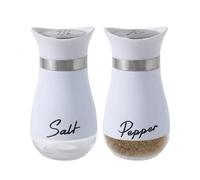 PNJB Modern Salt and Pepper Shaker Set with Stand, Elegant Minimalist Design, Stylish Tabletop, Glass Seasoning Dispensers, Stainless Steel Lids and Holder for Kitchen & Dining Table, (White)