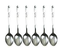 PNJB, Stainless Steel Floral Printed Spoons,Cutlery Spare Dinner Table Spoons, Teaspoon Sugar Spoon,Ice Cream Dessert Spoon, Stirring Soup Tableware (6 Pcs)