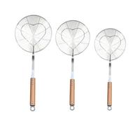 PNJB Stainless Steel Spider Strainer with Ergonomic Wooden Handle, Heart-Shaped Mesh Design, Durable Kitchen Utensils for Frying, Skimming, Comfortable Grip, and Efficient Filtration,20cm