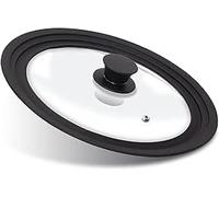 PNJB Universal Lid for Pots, Pans and Skillets, Tempered Glass Covered with Heat Resistant Silicone, Easy Use Replacement, Multiple Lid Sizes and Saving Storage Space, (28 X 32cm)