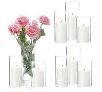 PNJHDZ Set of 6 White Pillar Candles and Hurricane Candle Set, Clear Cylinder Vases Pillar Candle Holders for Pillar Candles, Glass Candle Holders for Party, Table, Home Decor, Wedding Centerpieces