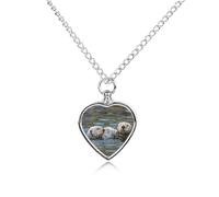 PNOMEDPKJ Personalized Otter Couple Ashes Necklace for Dog Cat Heart Urn Necklace with Funnel Kit Pet Memorial Cremation Pendant Small Urn Keepsake Locket for Men Women