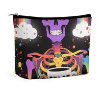 PNOMEDPKJ Travel Rainbow Skeleton Makeup Bag PU Leather Cosmetic Bags for Women with Zipper Portable Personalized Toiletry Pouch Waterproof Organizer Gift for Mother Girls