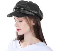 PNPGDYK Beret Hats for Women, PU Leather Baker Hat Newsboy Cabbie Cap Peaker Winter Hats for Ladies