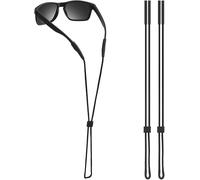 Pnrskter Glasses Strap 2 Pack, Adjustable Non-Slip Glasses Chain with Silicone Grip, Comfortable Nylon Eyewear Strap for Everyday Use, Travel, Reading, Walking & Outdoor Activities, Black