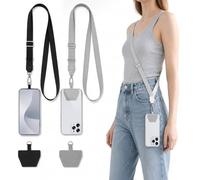 Pnrskter Mobile Phone Lanyard - 2 Pack Adjustable Neck Strap and Durable Tether Patches, Secure Anti-Drop Phone Strap Compatible with iPhone and Most Smartphones - Black and Grey