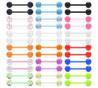 Pnsgisr 14G Plastic Nipple Tongue Piercing Jewelry Rings 14 Gauge 16mm Bars Silicone Acrylic Clear Glow in The Dark Bridge Barbells for Women Men Surgery