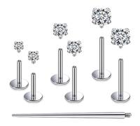 Pnsgisr F136 Titanium 20/18/16G Internally Threaded Flat Back Stud Earrings Nose Rings Lip Medusa Monroe Labret 6/8/10mm Short/Long Bar Piercing Jewelry with Taper for Women Men, 20g=0.8mm, Metal