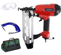 Pnumatic Finish Nailer,16Gauge Nail Gun Acepts 3/4 Inch up to 2-1/2 Inch Finish Nails.Brad Nailer Gun Can Hit Hardwood Ideal for Upholstery (Include 6m Air Tube & Portable Bag)