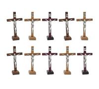 Pnuokn 10pcs Wooden Cross Ornament Tabletop Ornaments Standing Crucifix Cross Decoration Churches Wood Cross With Stand Crafts Standing Crucifix Cross Churches Decoration