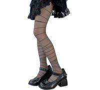 Pnuokn Tights, Women Aesthetic Patterned Sheer Silky Tights Stockings Punk Asymmetrical Horizontal Striped Pantyhose Leggings Hosiery