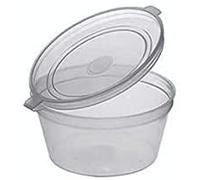 PNW 1oz Disposable Clear Containers with Hinged Lids Store Chutney Slime Dressings Sauces Dips-Dishwasher Microwave Freezer Safe Small Storage pots (100)