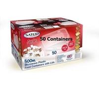 PNW Microwave Plastic Food Takeaway Heavy Duty Satco Containers with Lids 500ml (Pack of 50) (C500)