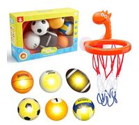 PnxdeabXL Light Up Bath Toys Set with Giraffe Basketball Hoop Suction Cup, Water Activated LED Floating Balls, Multi Sport Bathtub Toys for Kids, Indoor & Bathroom Shooting Game Gift Set