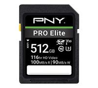 PNY 512GB PRO Elite Class 10 U3 V30 SDXC Flash Memory Card - 100MB/s, Class 10, U3, V30, 4K UHD, Full HD, UHS-I, Full Size SD